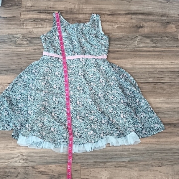 Zunie girl's pink and brown floral print ruffled hem dress up dress size 12 - Picture 7 of 9